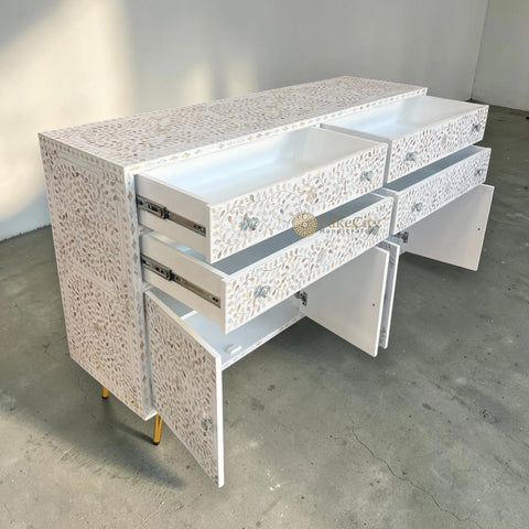 Mother Of Pearl Inlay Mylan Scroll-vine Design Buffet White