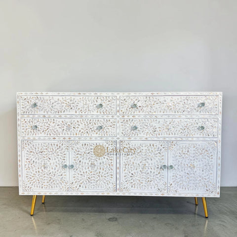 Mother Of Pearl Inlay Mylan Scroll-vine Design Buffet White