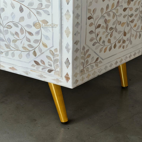 Mother Of Pearl Inlay Mylan Scroll-vine Design Buffet White