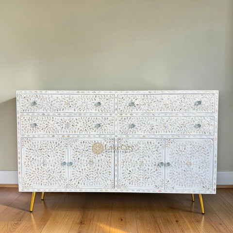 Mother Of Pearl Inlay Mylan Scroll-vine Design Buffet White