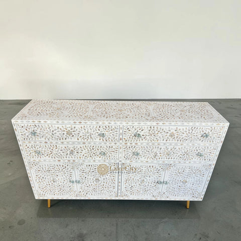 Mother Of Pearl Inlay Mylan Scroll-vine Design Buffet White