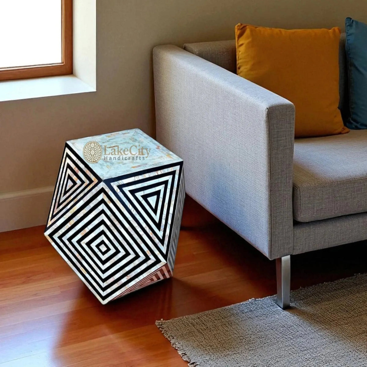 Mother Of Pearl Inlay Octagonal Side Table | Mother Of Pearl Inlay Octagonal End Table