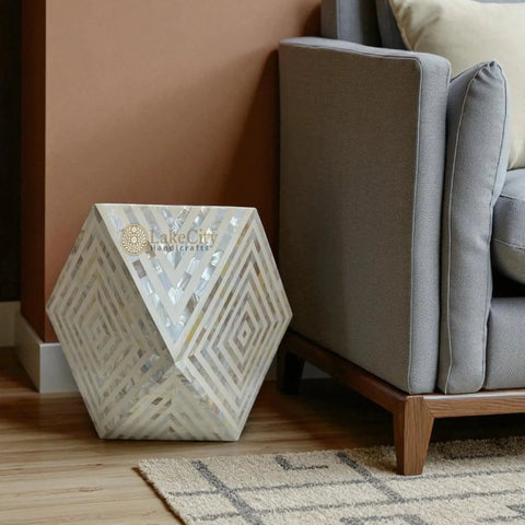 Mother Of Pearl Inlay Octagonal Side Table | Mother Of Pearl Inlay Octagonal End Table