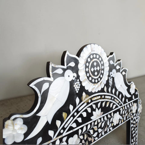 Mother Of Pearl Inlay Parrot Design Mirror Frame Black