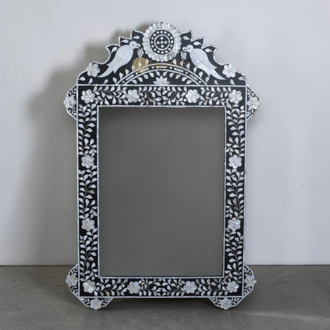Mother Of Pearl Inlay Parrot Design Mirror Frame Black