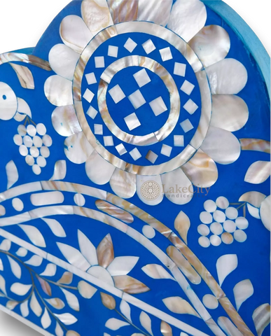 Mother Of Pearl Inlay Parrot Design Mirror Frame Blue