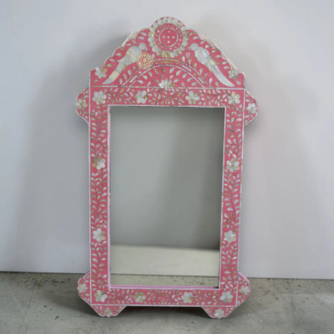 Mother Of Pearl Inlay Parrot Design Mirror Frame Pink