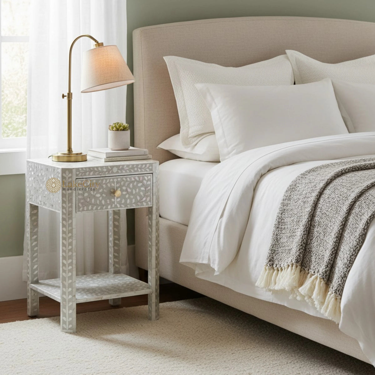 MOP Inlay Edge Bedside Grey