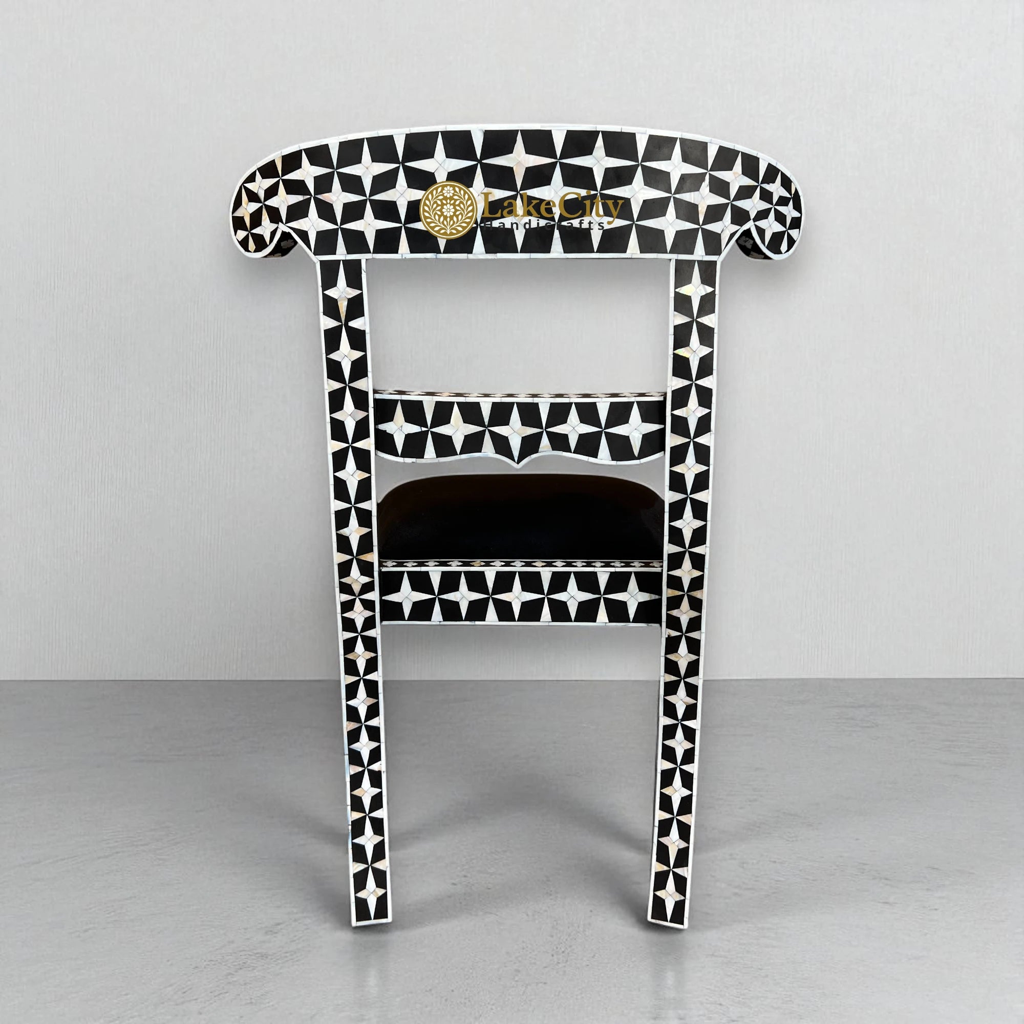 Mother Of Pearl Inlay Star Design Chair Black