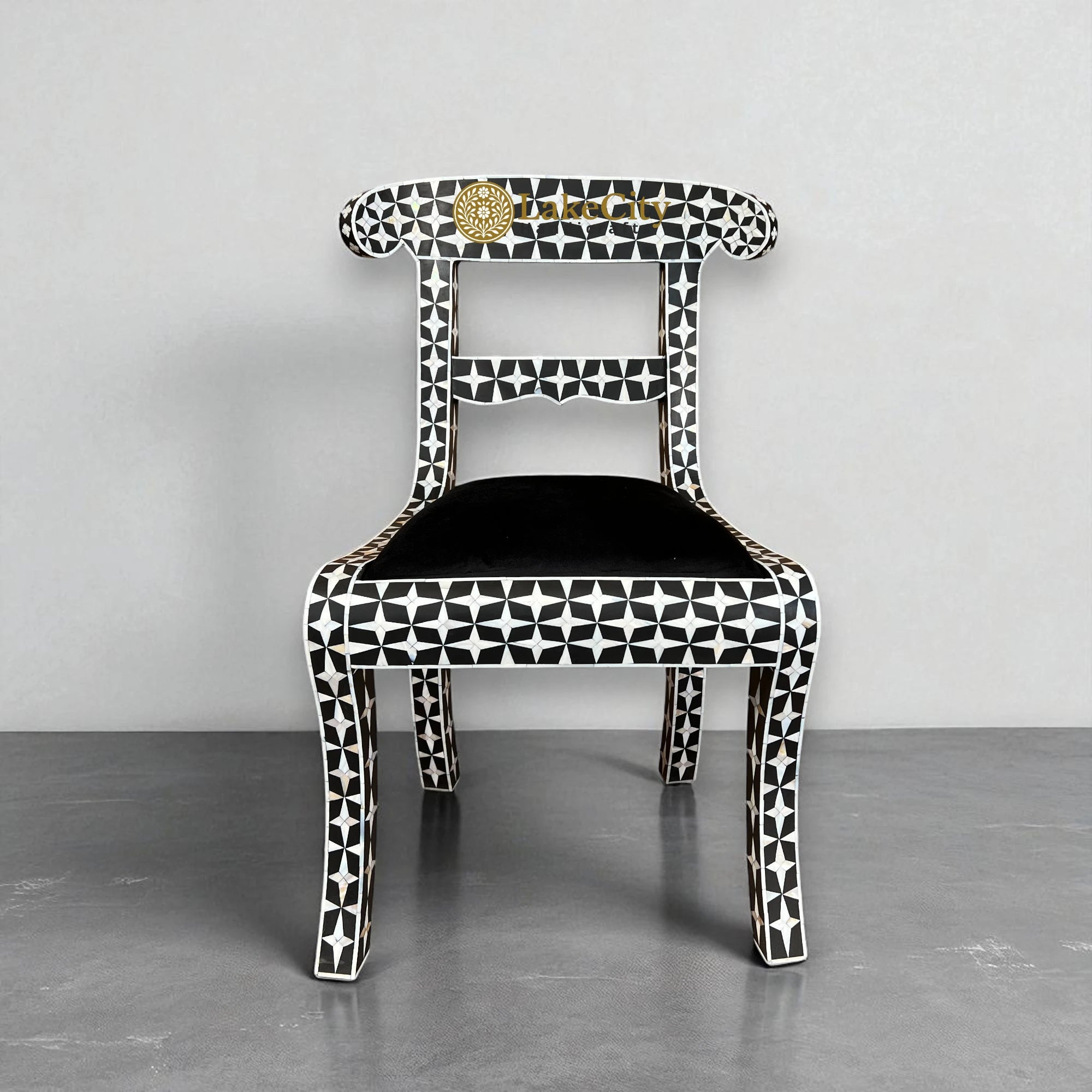 Mother Of Pearl Inlay Star Design Chair Black
