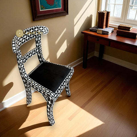 Mother Of Pearl Inlay Star Design Chair Black