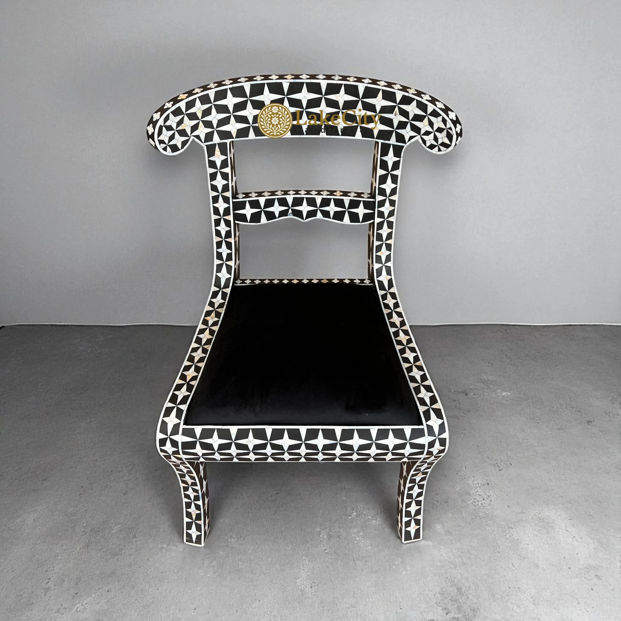Mother Of Pearl Inlay Star Design Chair Black