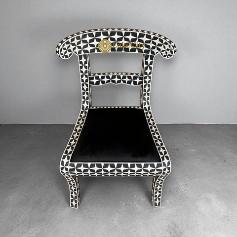 Mother Of Pearl Inlay Star Design Chair Black