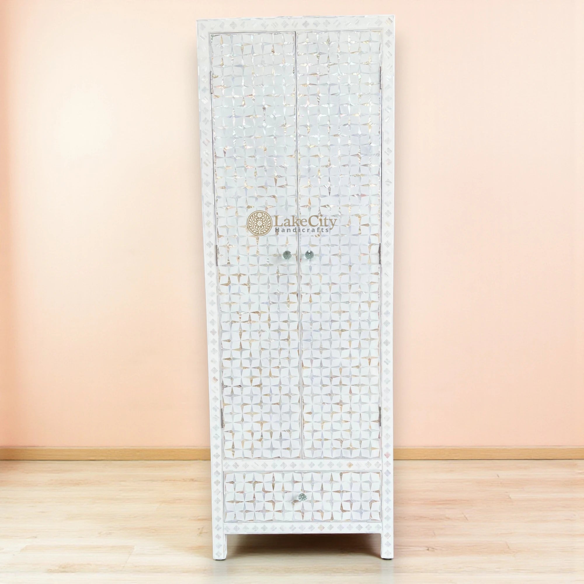 Mother Of Pearl Inlay Star Doors & Drawer Wardrobe White