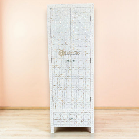 Mother Of Pearl Inlay Star Doors & Drawer Wardrobe White