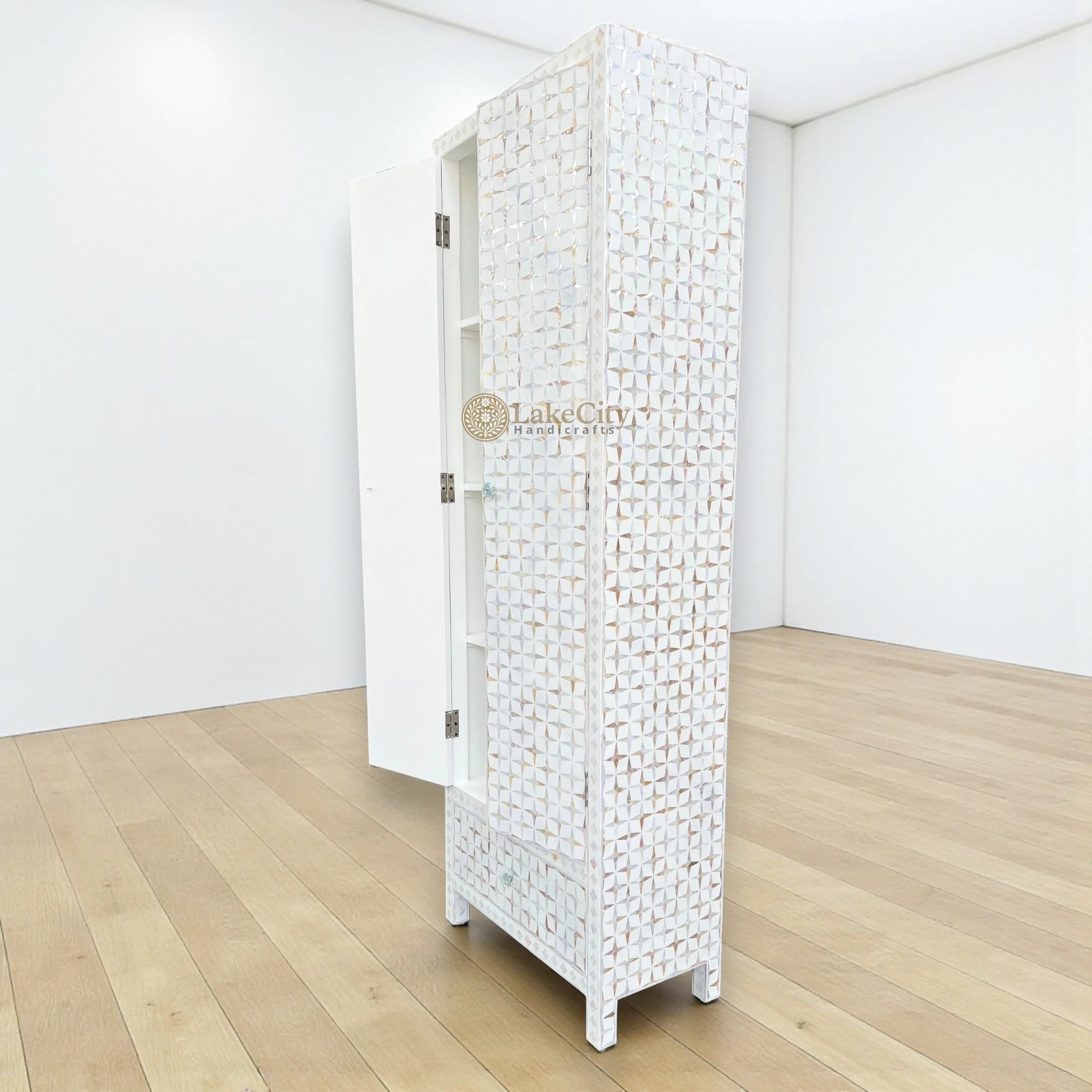Mother Of Pearl Inlay Star Doors & Drawer Wardrobe White