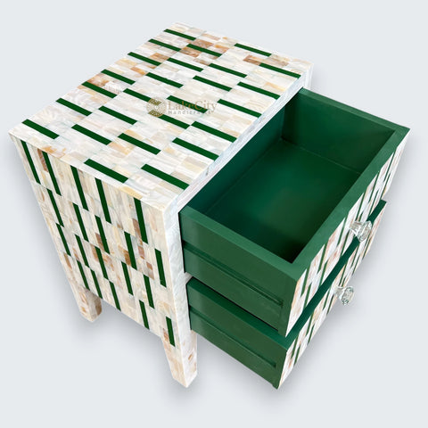 Mother Of Pearl Inlay Zarina Stripe Design Bedside Table Green