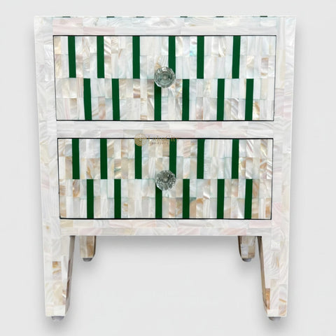 Mother Of Pearl Inlay Zarina Stripe Design Bedside Table Green