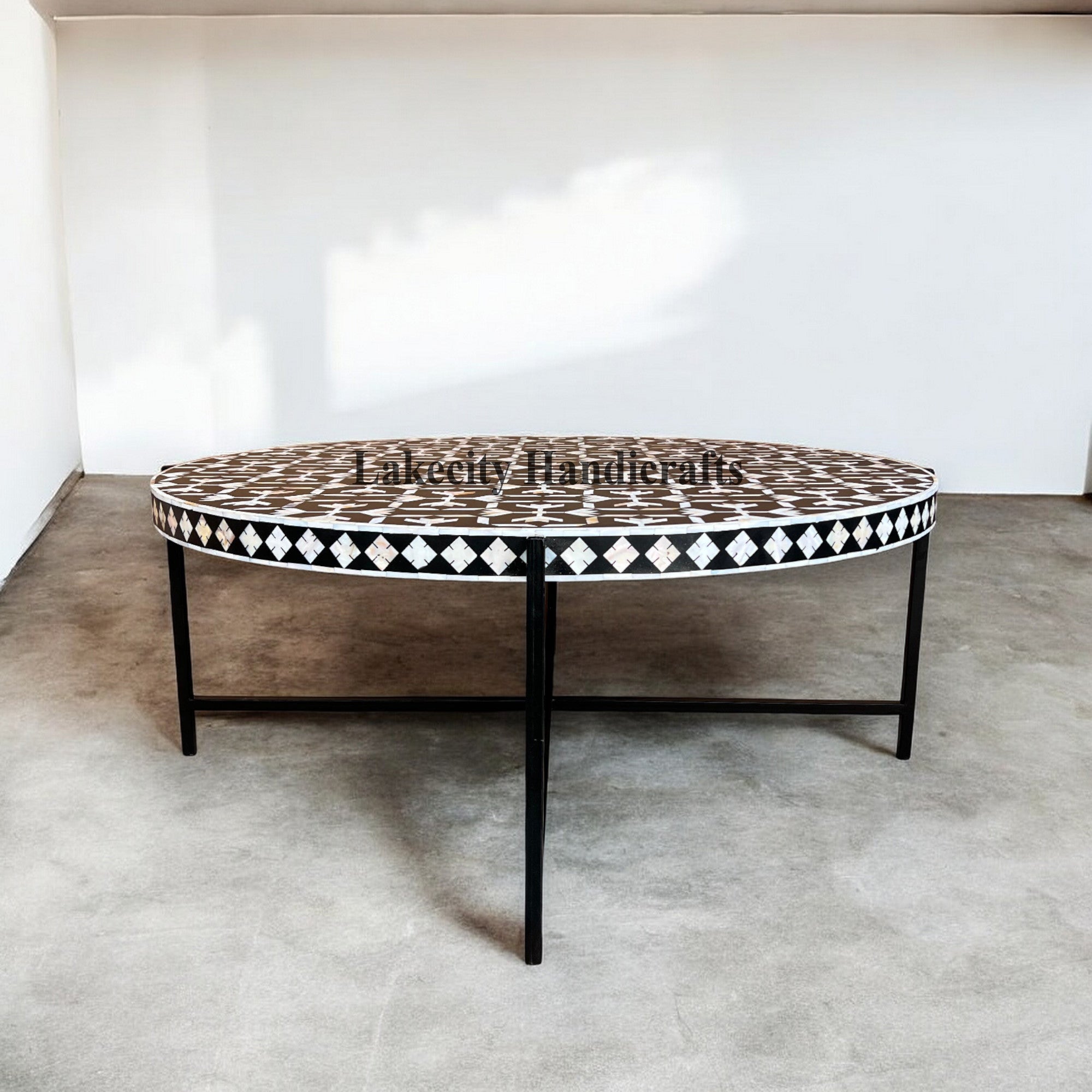 Gabi Mother Of Pearl Inlay Lotus Design Coffee Table Black | Gabi Mother Of Pearl Inlay Lotus Design Center Table Black