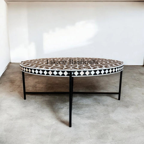 Gabi Mother Of Pearl Inlay Lotus Design Coffee Table Black | Gabi Mother Of Pearl Inlay Lotus Design Center Table Black