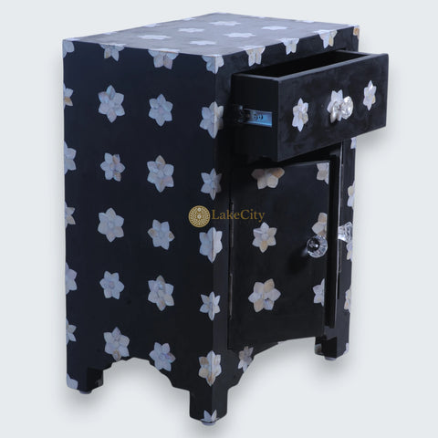Mother Of Pearl Star 1 Drawer 2 Door Bedside Table Black