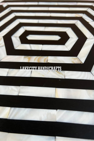 Bone Inlay Hexagonal Stripe Side Table Black