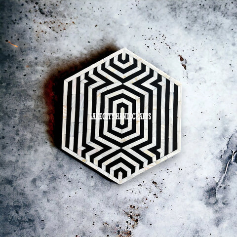 Bone Inlay Hexagonal Stripe Side Table Black