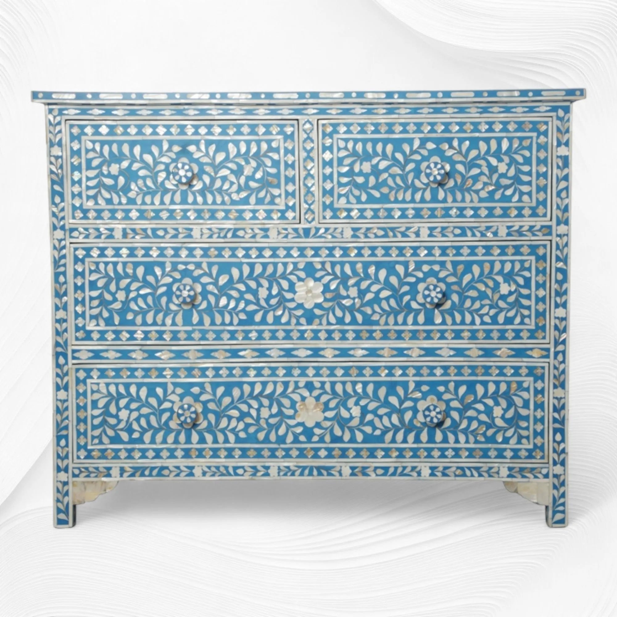 Mother Of Pearl Inlay Floral Chest Of Four Drawers Turquoise 3