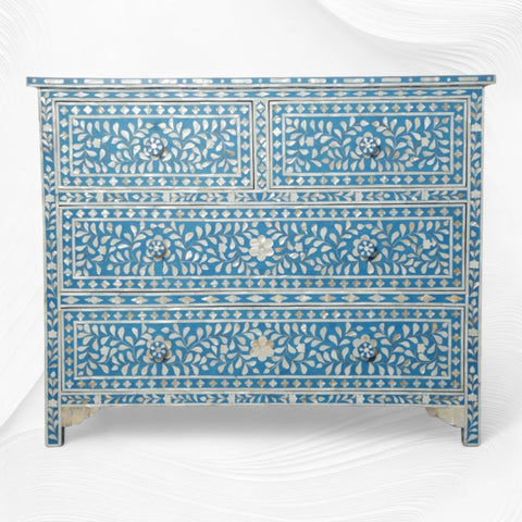 Mother Of Pearl Inlay Floral Chest Of Four Drawers Turquoise 3