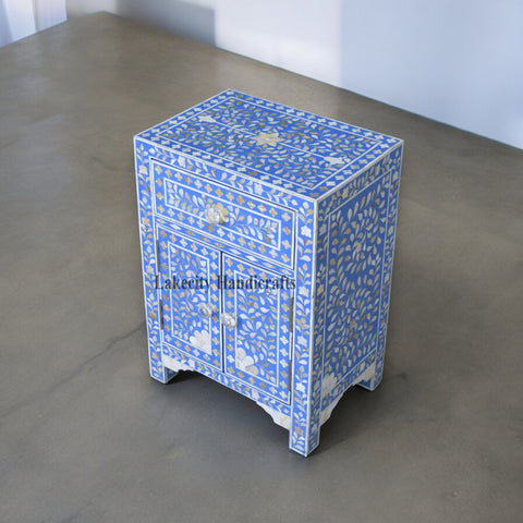 Mesita de noche MOP Floral con 1 cajón y 2 puertas, color azul