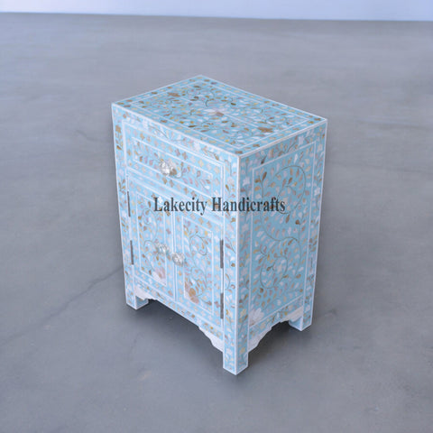 Mesita de noche MOP Floral con 1 cajón y 2 puertas en turquesa