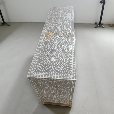 Mother Of Pearl Inlay Scroll-vine Design 6 Drawers Dresser Dove Grey