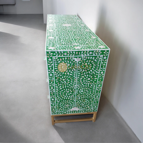 Mother Of Pearl Inlay Scroll-vine Design 6 Drawers Dresser Table Green