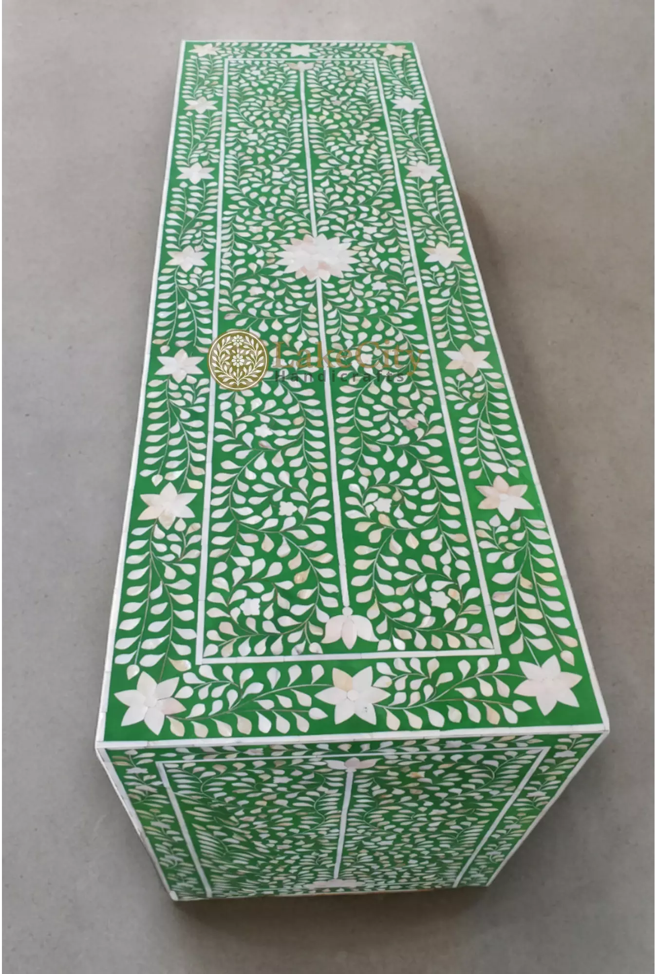 Mother Of Pearl Inlay Scroll-vine Design 6 Drawers Dresser Table Green
