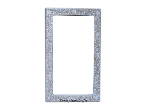 Grey Mother Of Pearl Floral Rectangle Mirror 1