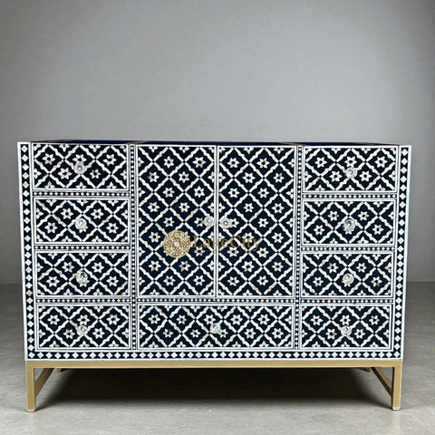Mother Of Pearl Inlay Arctic Design 9 Drawers & 2 Doors Bathroom Vanity Table Navy Blue