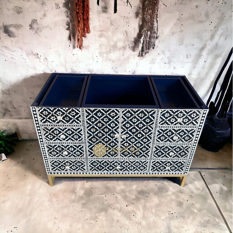 Mother Of Pearl Inlay Arctic Design 9 Drawers & 2 Doors Bathroom Vanity Table Navy Blue