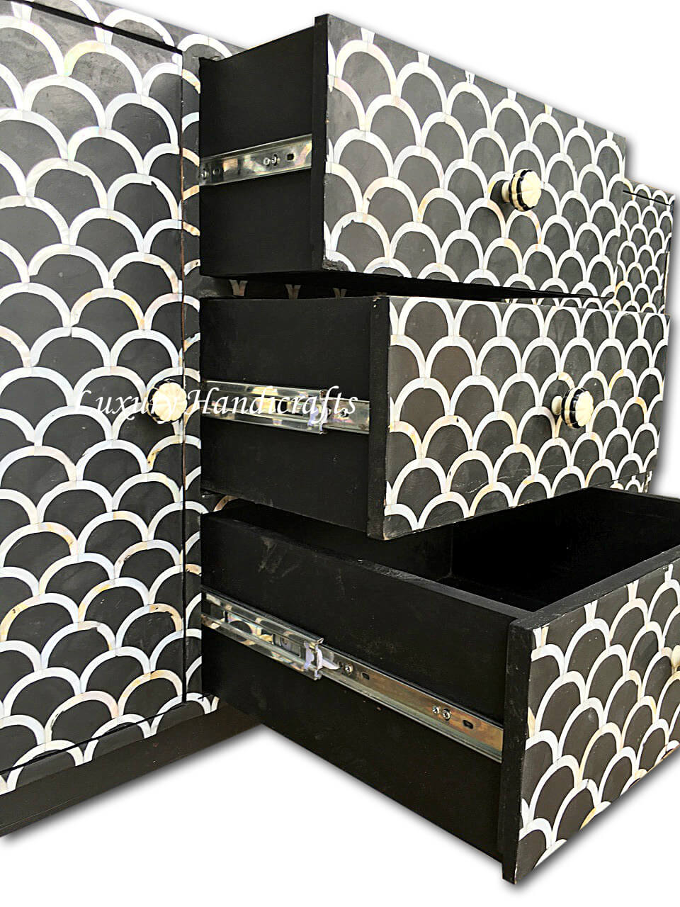 Mother of Pearl Inlay Fish Scale Cabinet Black 5