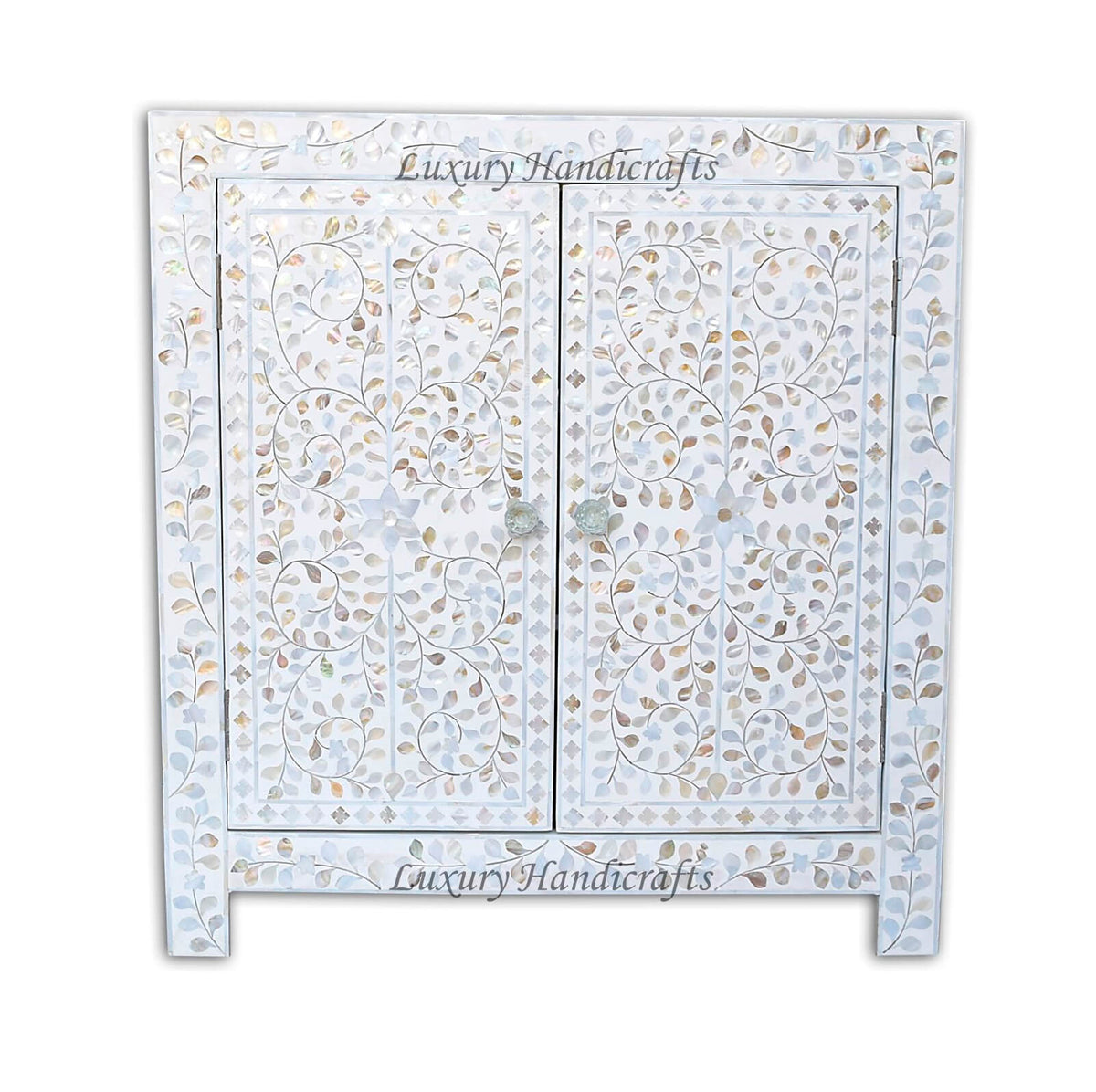 MOP Inlay Cabinet AND Drum Side Table White 1