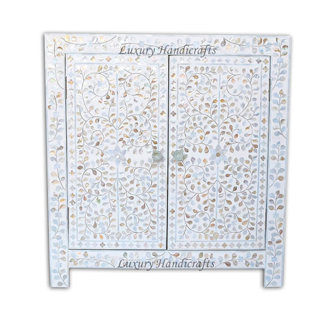 MOP Inlay Cabinet AND Drum Side Table White 1