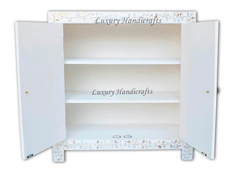 MOP Inlay Cabinet AND Drum Side Table White 3