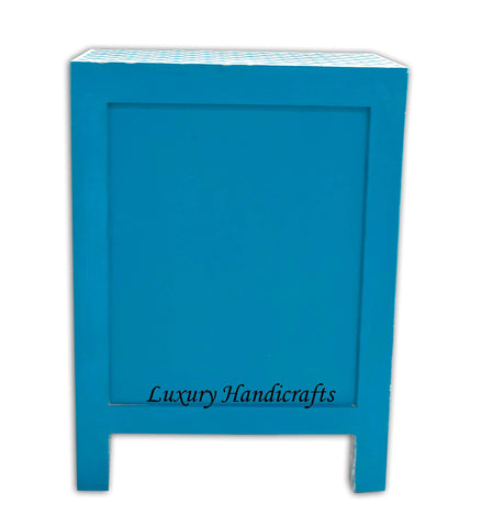 Mother Of Pearl Inlay 1 Drawer 2 Door Fishscale Design Bedside Teal Green 5