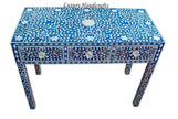 Blue Mother Of Pearl Inlay Floral 3 Drawer Console Table 3