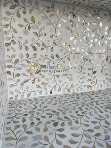 Mother of Pearl Inlay Floral Book Shelf White