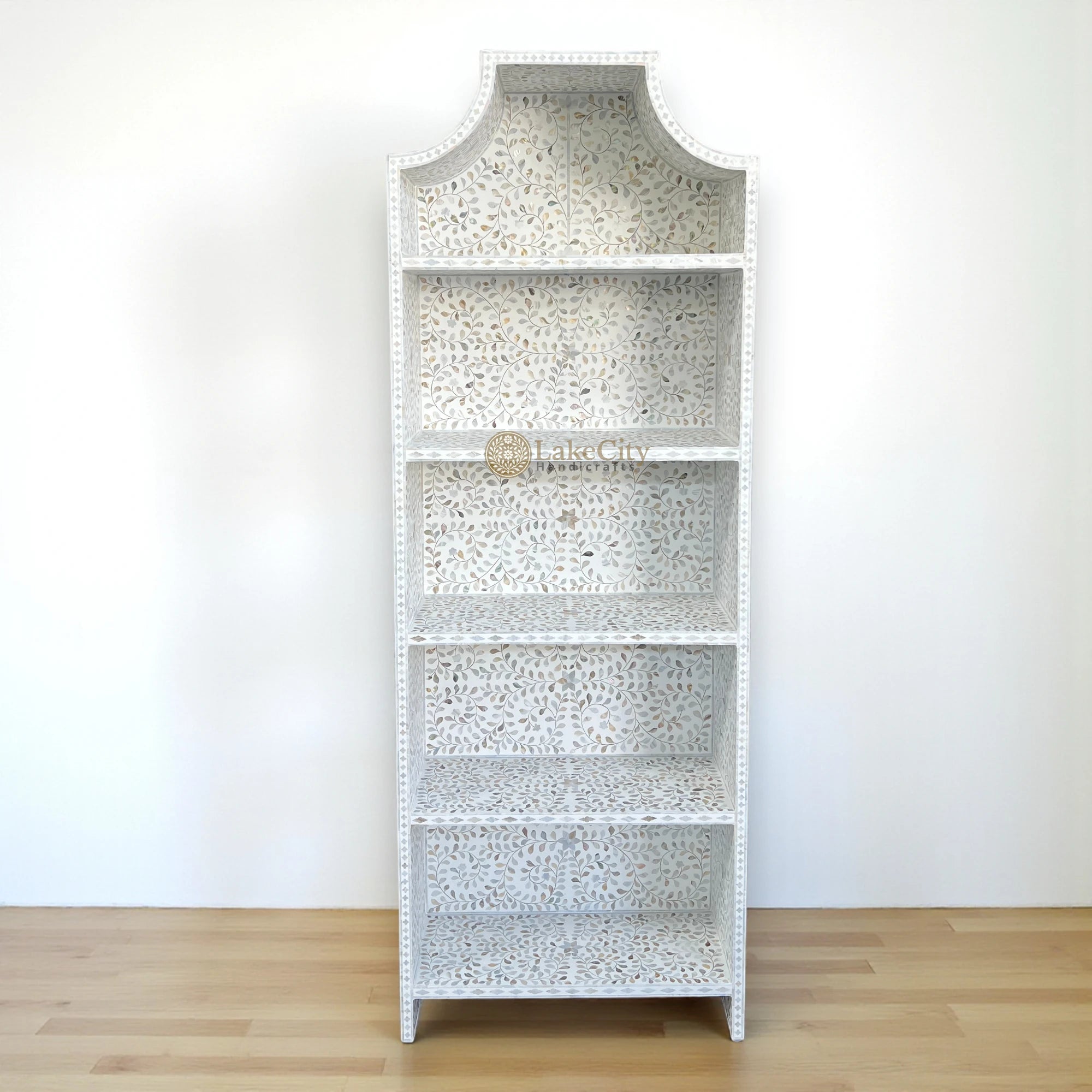 Mother of Pearl Inlay Floral Book Shelf White