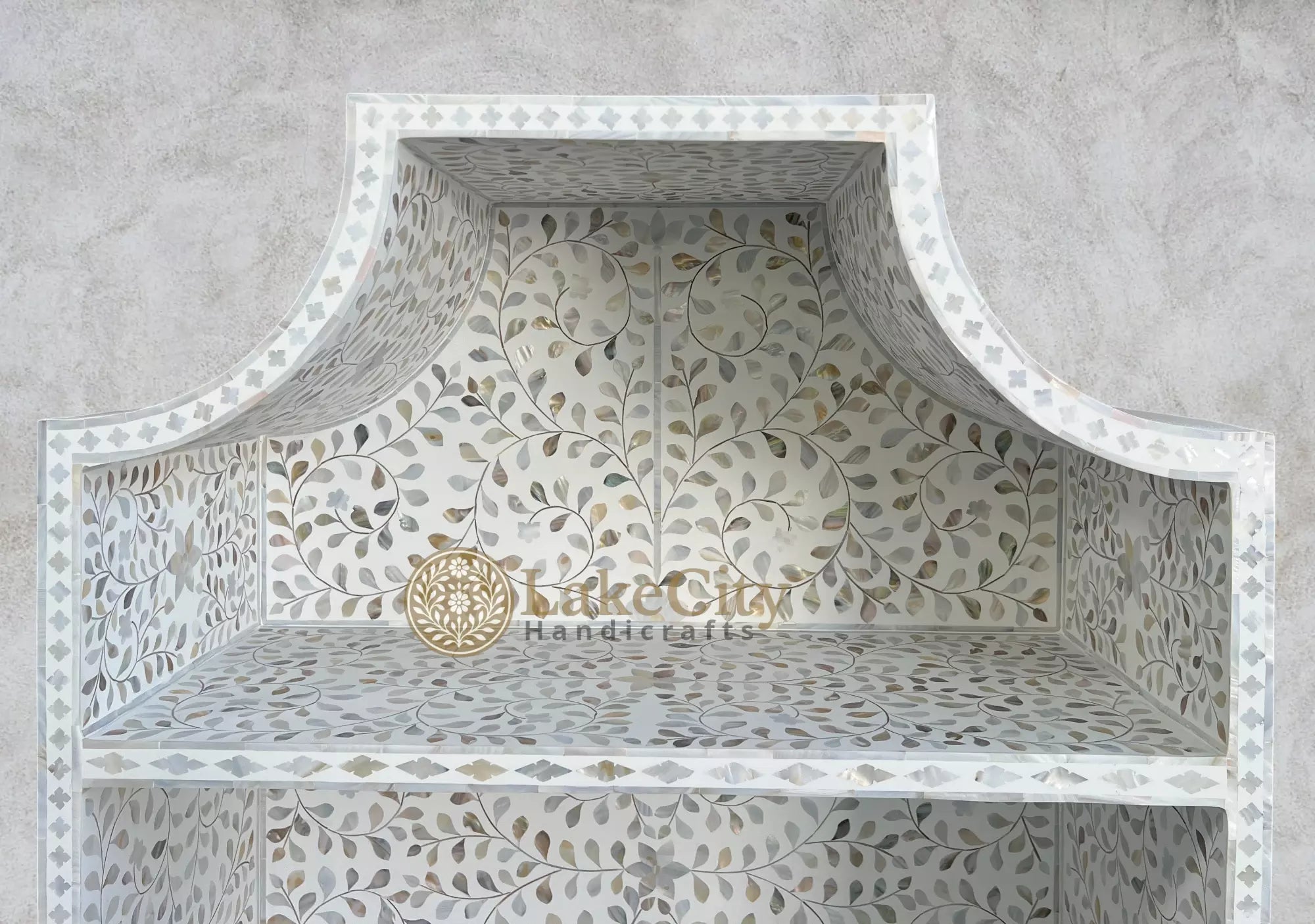 Mother of Pearl Inlay Floral Book Shelf White