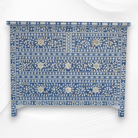 Mother Of Pearl Inlay Floral Chest Of Four Drawers Blue 3