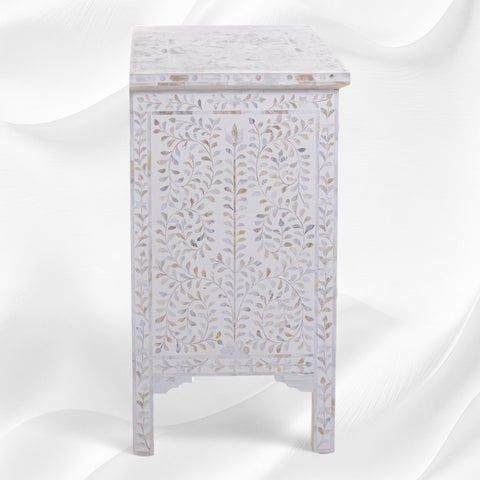 Mother Of Pearl Inlay Floral Chest Of Four Drawer White 1