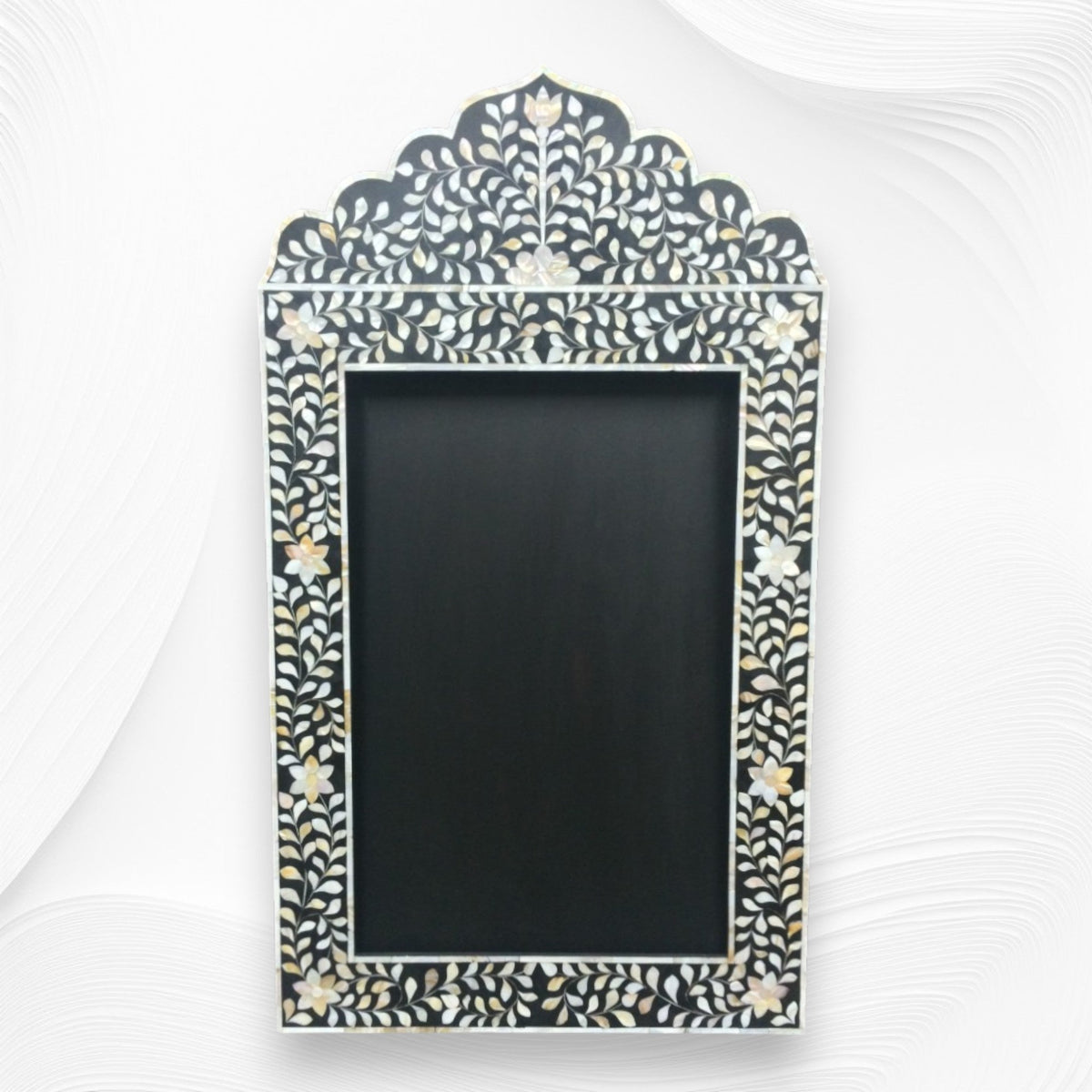 Mother Of Pearl Inlay Floral Crested Mirror Black