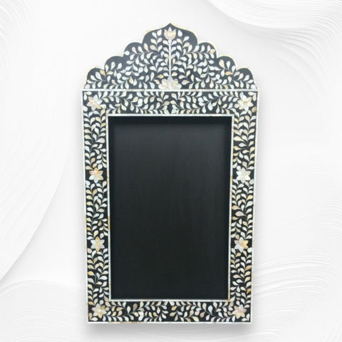 Mother Of Pearl Inlay Floral Crested Mirror Black